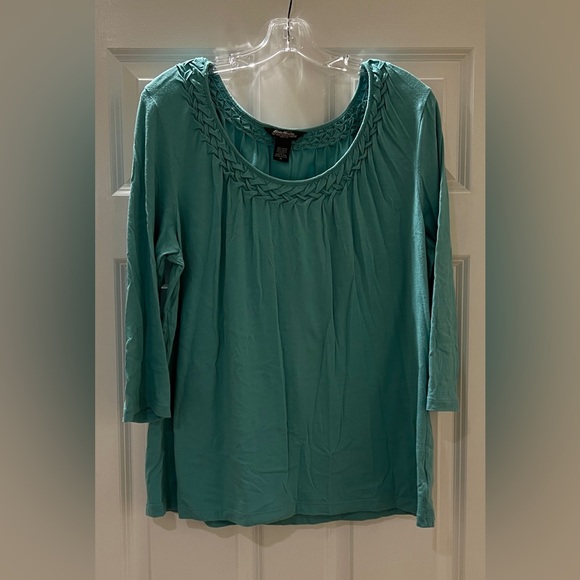 Teal Women's Top with Braided Neckline - Picture 1 of 3